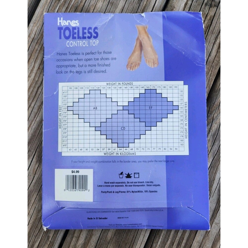 Hanes Pantyhose Toeless Control Top Buff Sz CD New Stockings Nylons OG097. 2002. - Picture 2 of 5